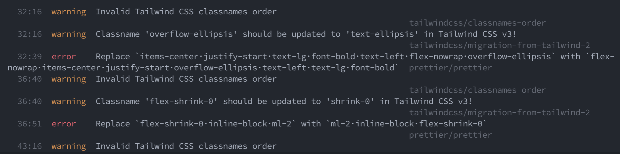 Example of output from ESLint