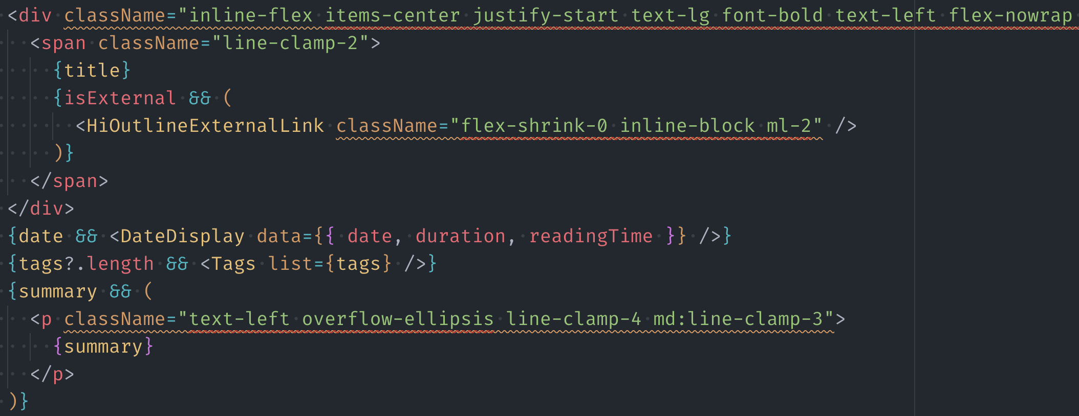 Example of issues identified by ESLint Tailwind plugin